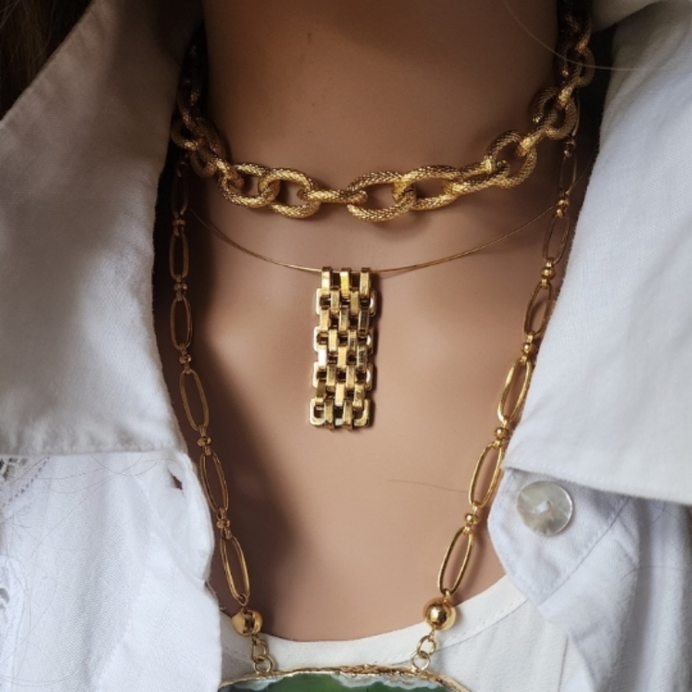 Neiman Marcus Minimalist 14k Gold Plated Contemporary Mesh Pendant Choker